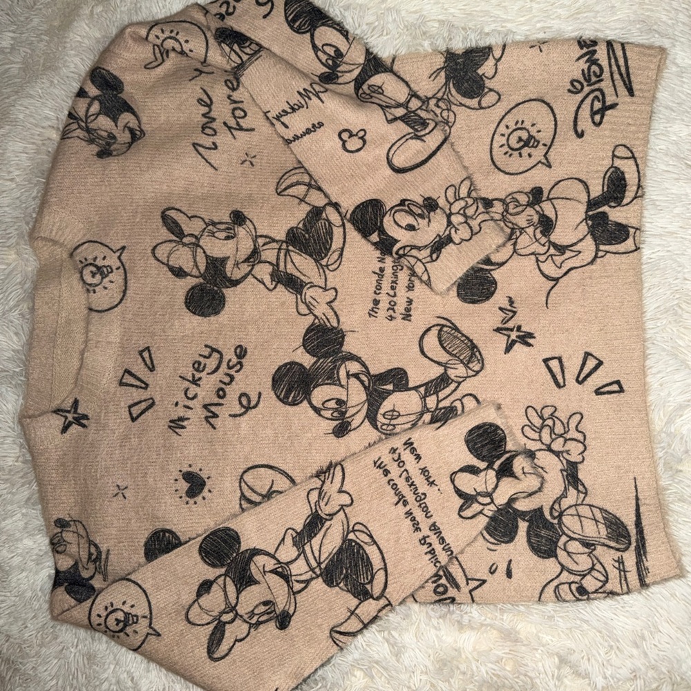 Minnie & Mickey Sketch Print Beige Sweatshirt